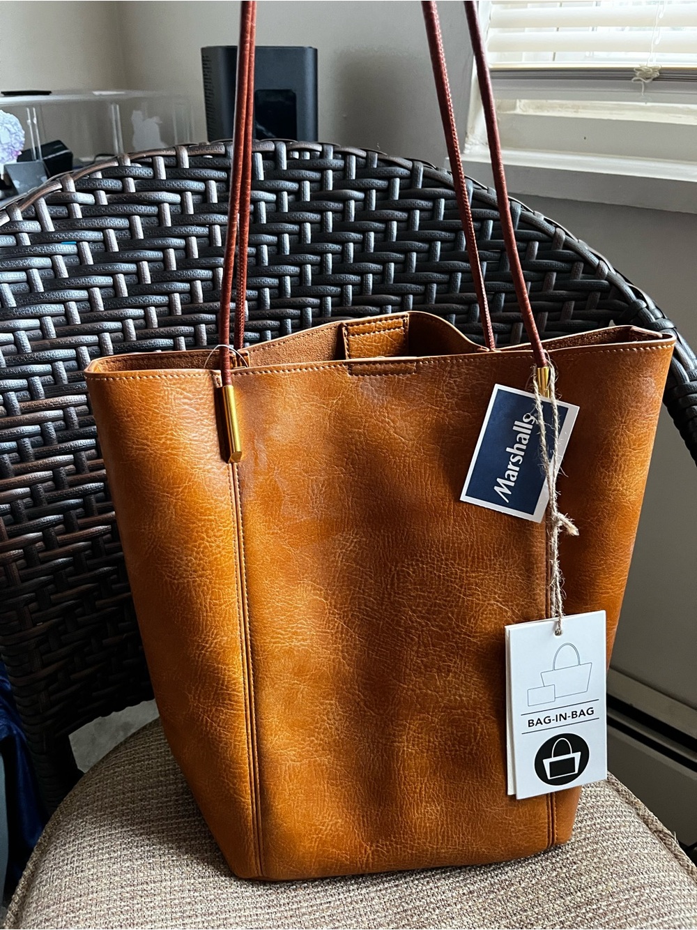 Antik Kraft Tan Faux-Leather Tote Bag with Shoulder Straps